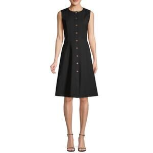 Lafayette 148 New York Fahey Black Sleeveless Knee Dress Button Front Women's 4